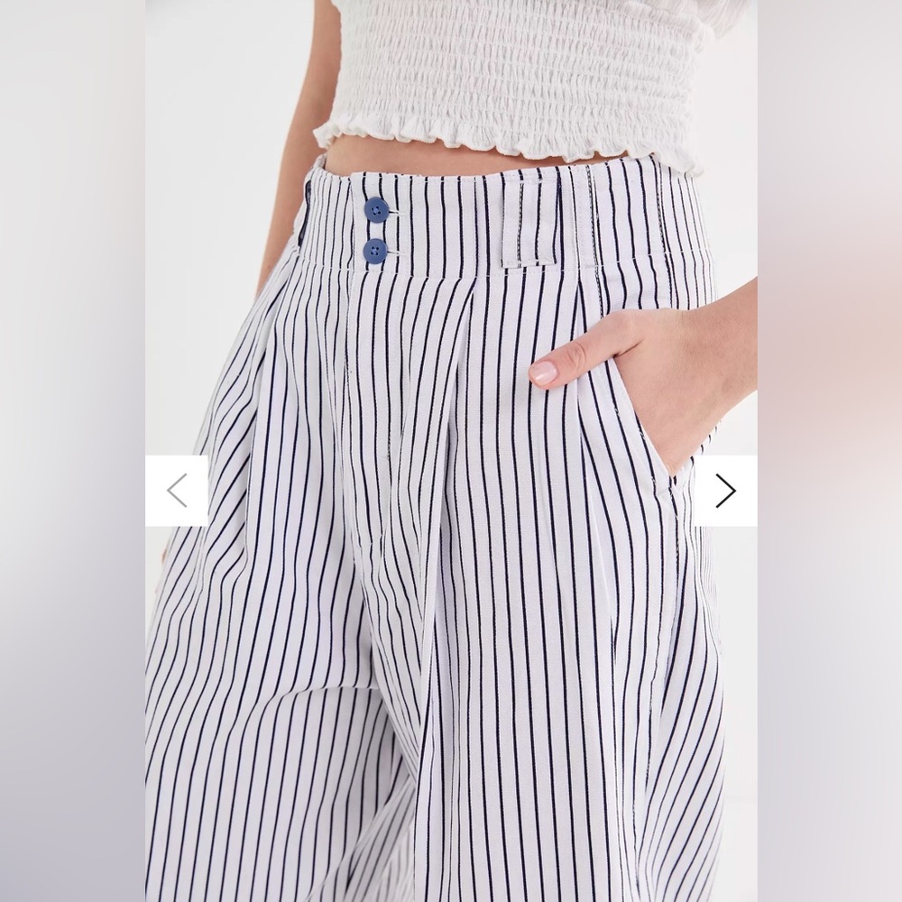 UO Mack Striped Pleated High-Waisted Trouser Pant - Picture 2 of 15